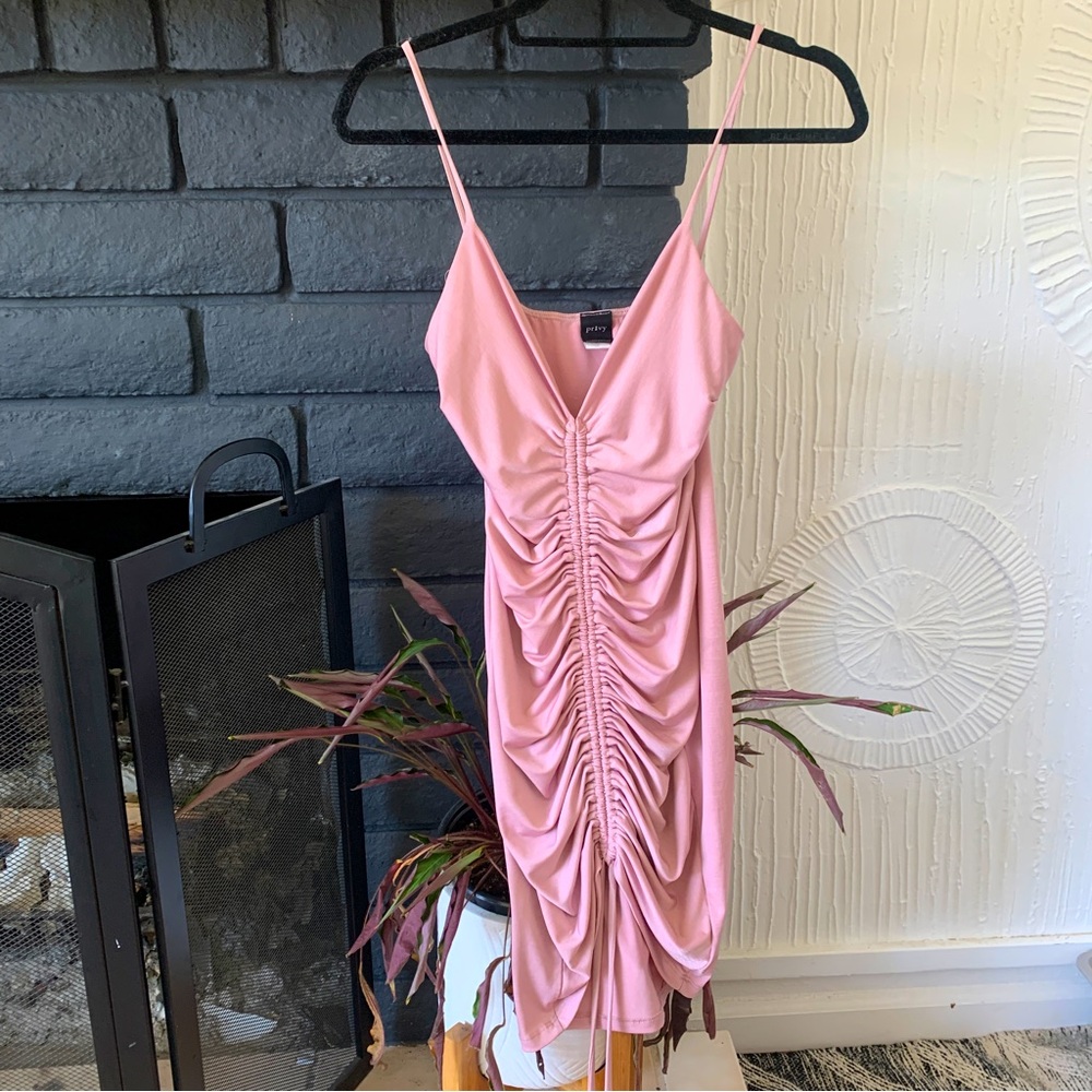 Mauve pink rose PRIVY dress revolve Anthropologie bodycon cami tank cinched M